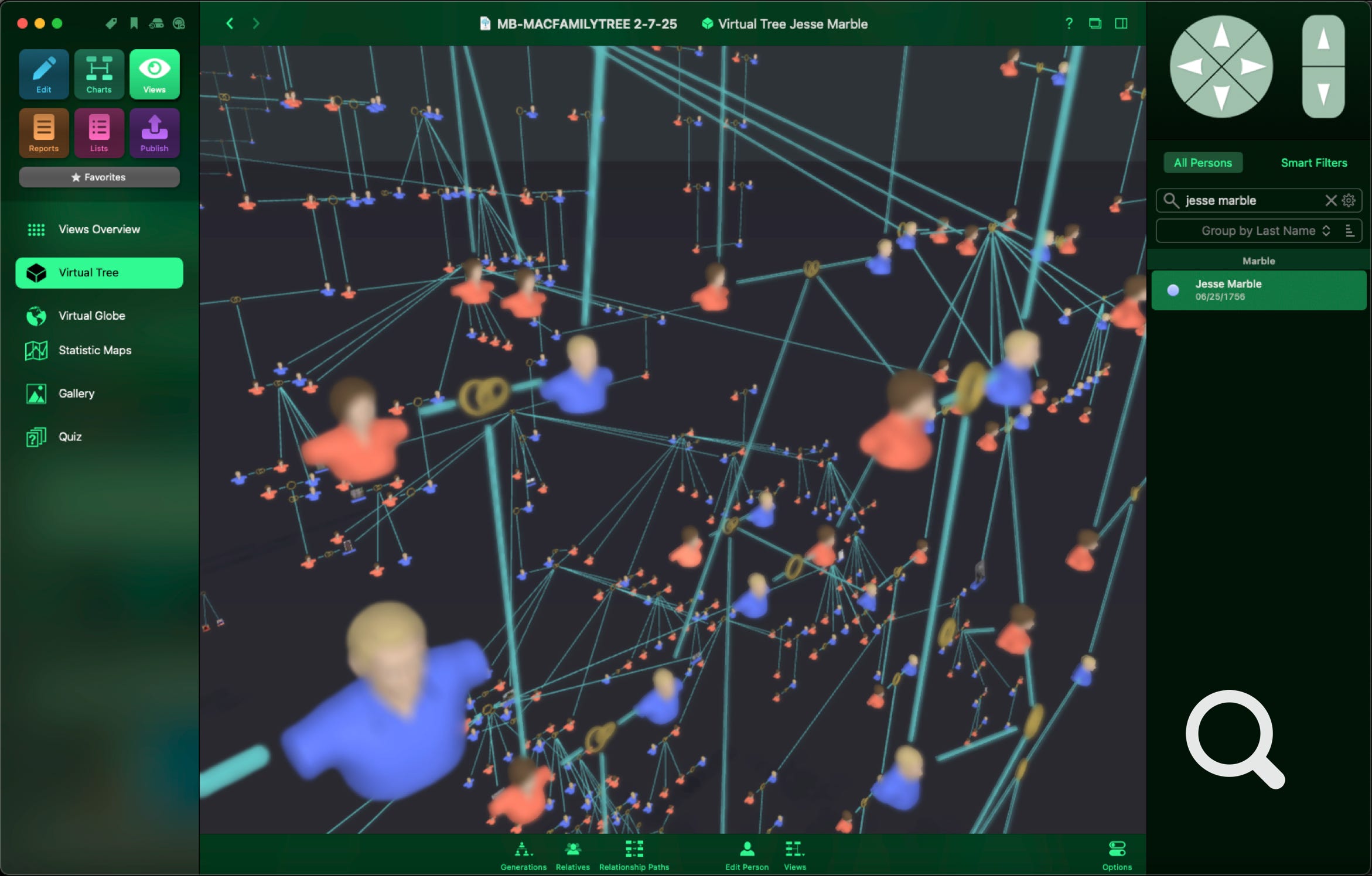 Synium MacFamilyTree 3D view