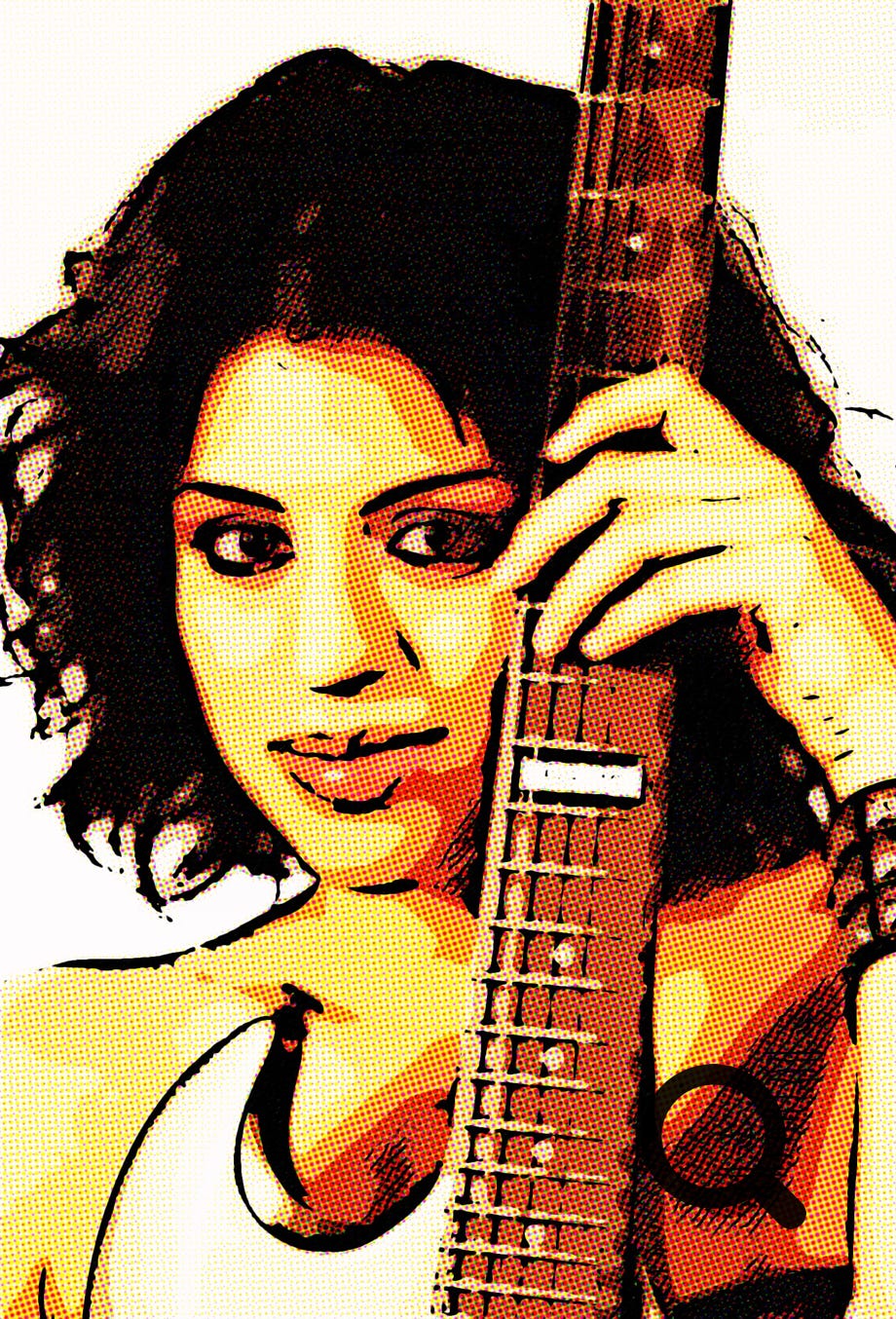 Results of a preset in the Alien Skin Photo Bundle when applied to a girl with a guitar portrait