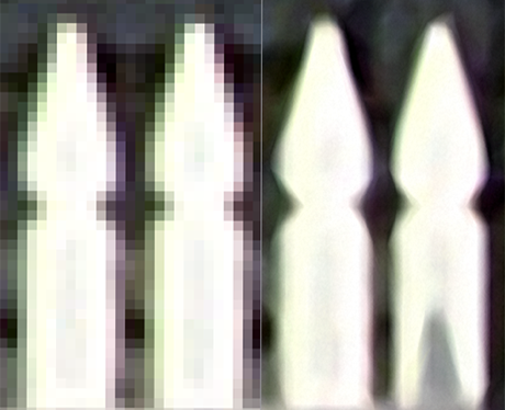 Before and after results of image reinterpolation and smoothing using the Alien Skin Photo Bundle 1