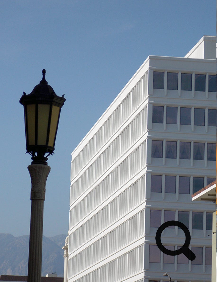 Original lamp and office building image before treatment with the Alien Skin Photo Bundle