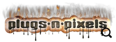 Plugs 'N Pixels logo treated with effects from the Alien Skin Photo Bundle