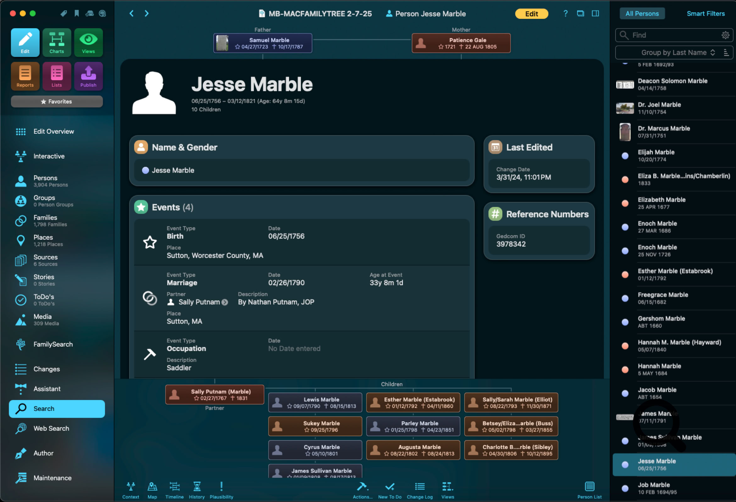 Synium MacFamilyTree Person view